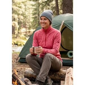 Mammut Women's L Red Speckled Polartec 1/4 Zip Base Layer Top Hiking Gorpcore